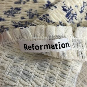 Medium Reformation White ruffle smocked crop top